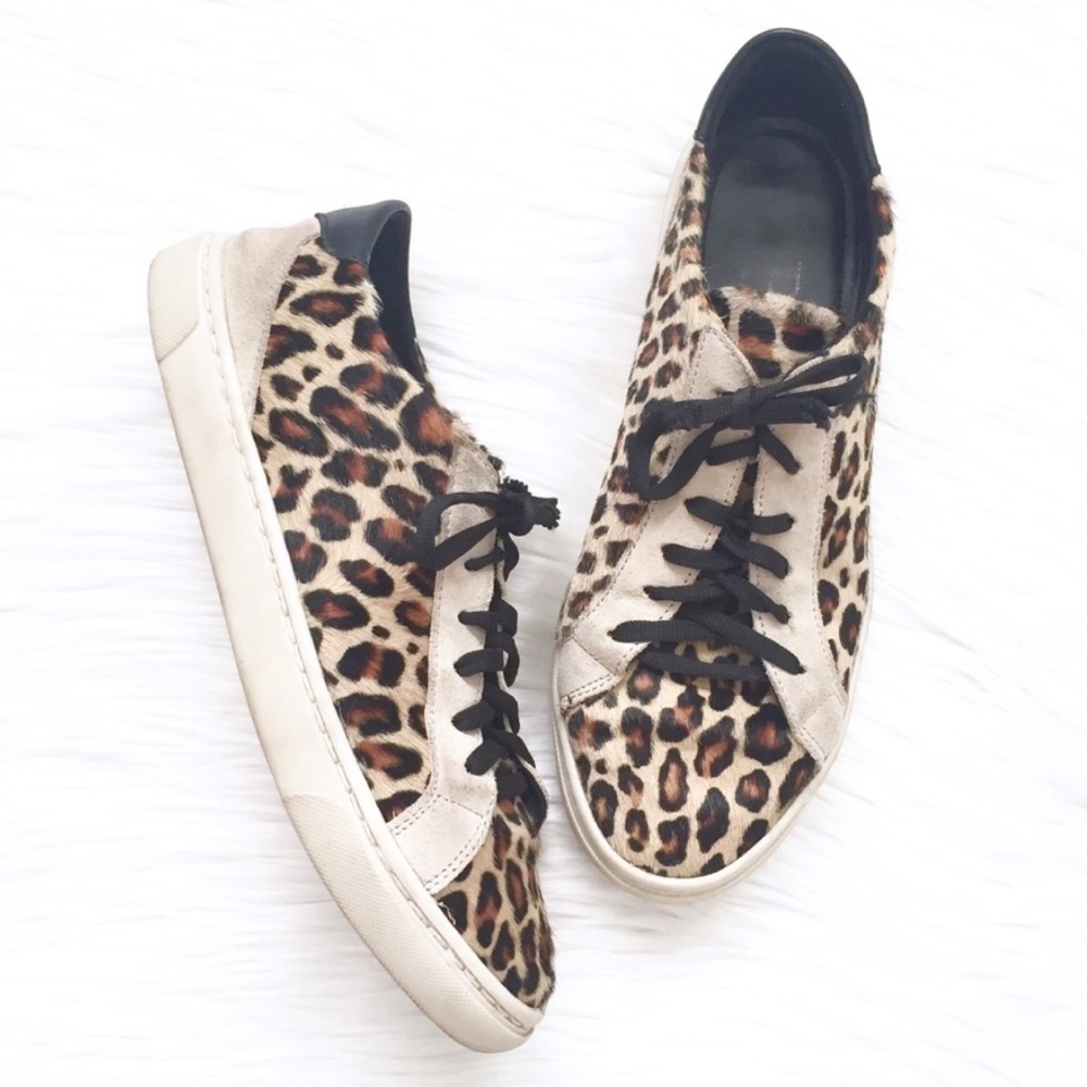 Zara Leopard Print Calf Hair Lace Up Sneakers 38